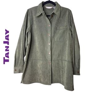 TanJay Sage Green Suede-Look Long Sleeve Shirt With Stitching